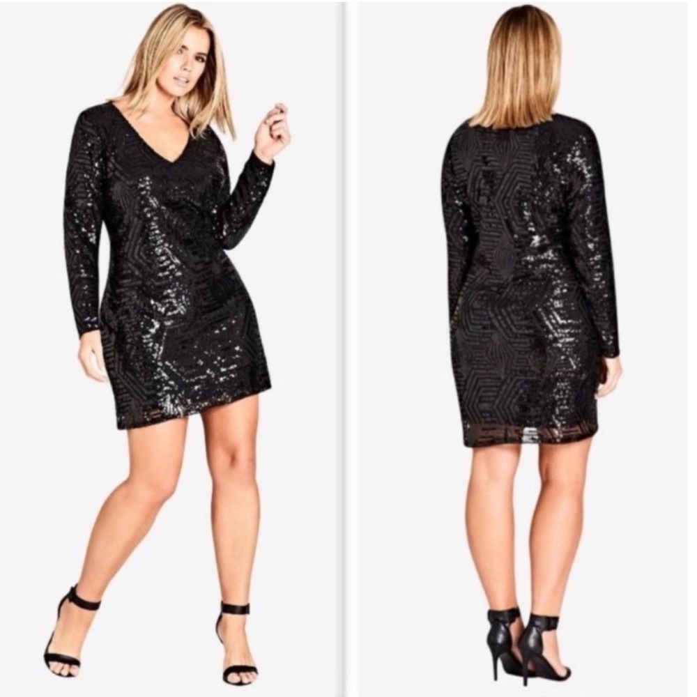 NWT City Chic Bright Lights Sequin Mini Dress XS/14  NYE Party‎ Prom Black